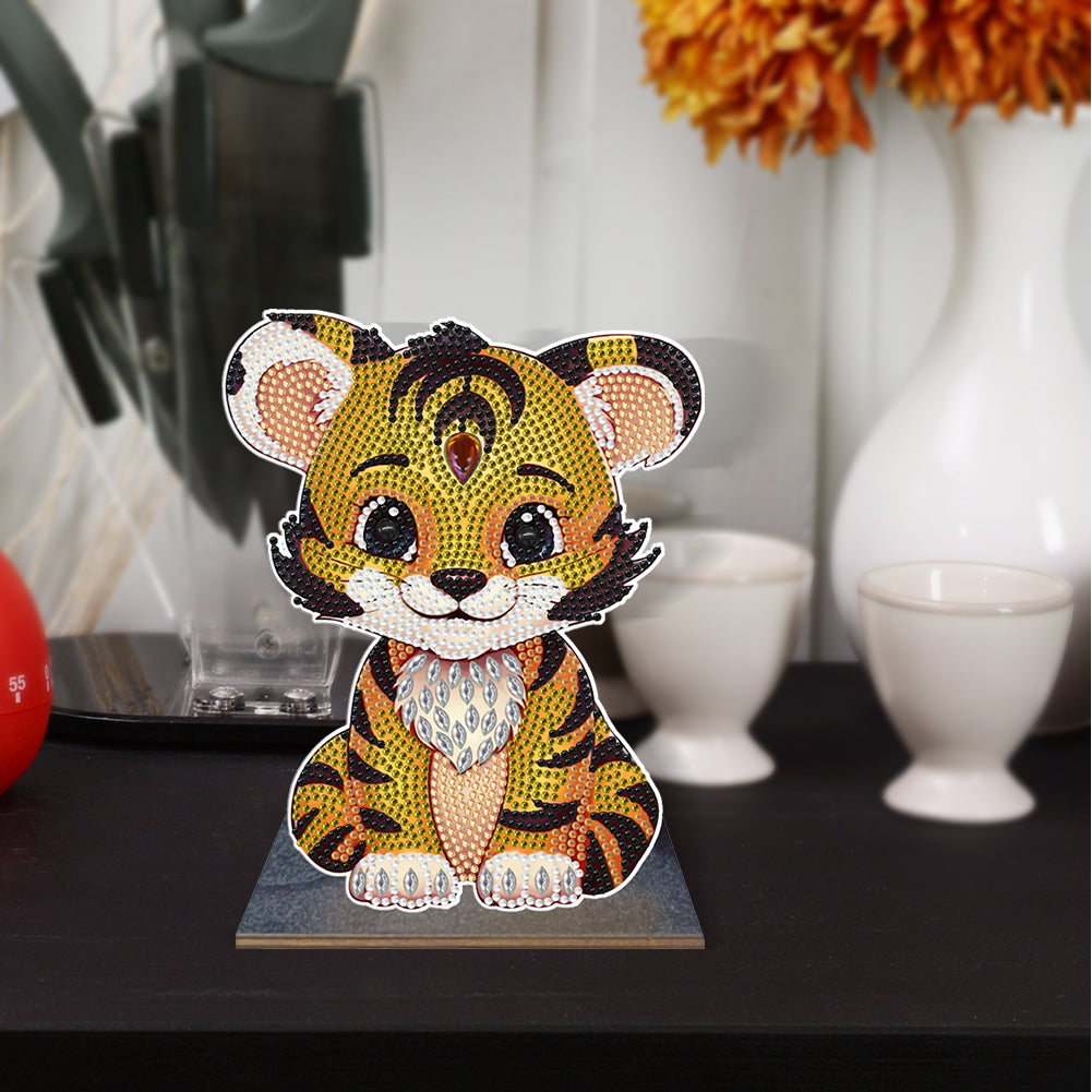 Wooden Desktop Diamond Painting Ornament Diamond Table Decor (Tiger)