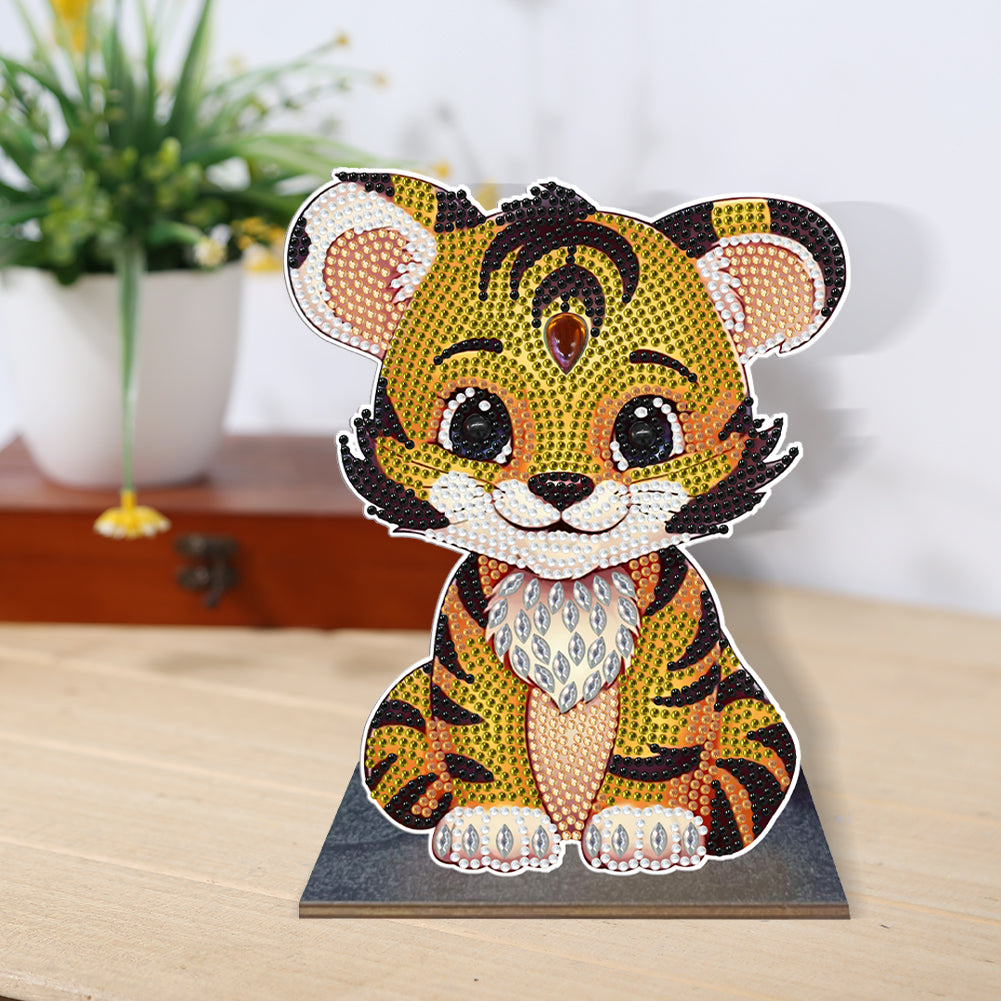 Wooden Desktop Diamond Painting Ornament Diamond Table Decor (Tiger)