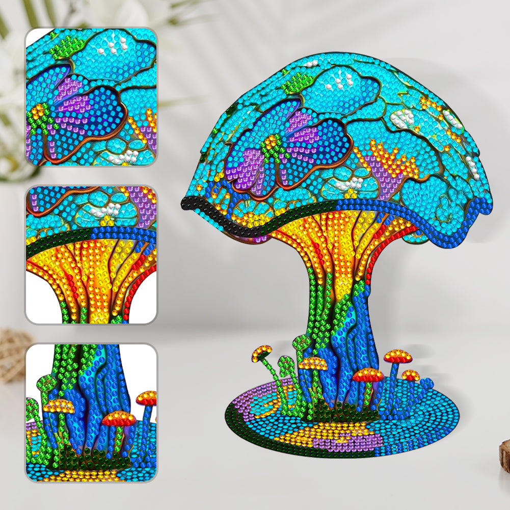 Wooden Desktop Diamond Painting Ornament Diamond Table Decor (Mushroom Lamp)