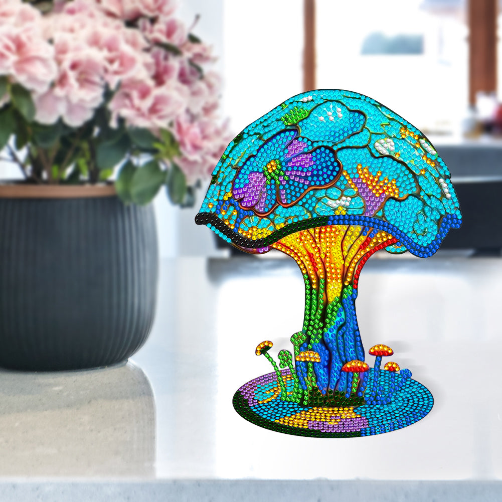 Wooden Desktop Diamond Painting Ornament Diamond Table Decor (Mushroom Lamp)