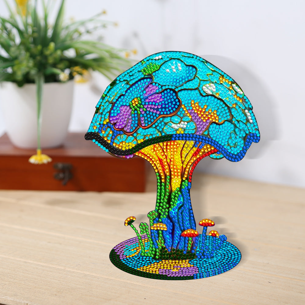 Wooden Desktop Diamond Painting Ornament Diamond Table Decor (Mushroom Lamp)