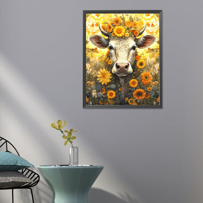 Sunflower And Old Cow - Full Round Drill Diamond Painting 40*50CM