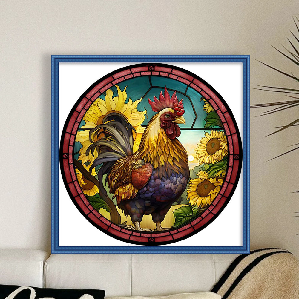 Glass Painting-Rooster - 11CT Stamped Cross Stitch 40*40CM