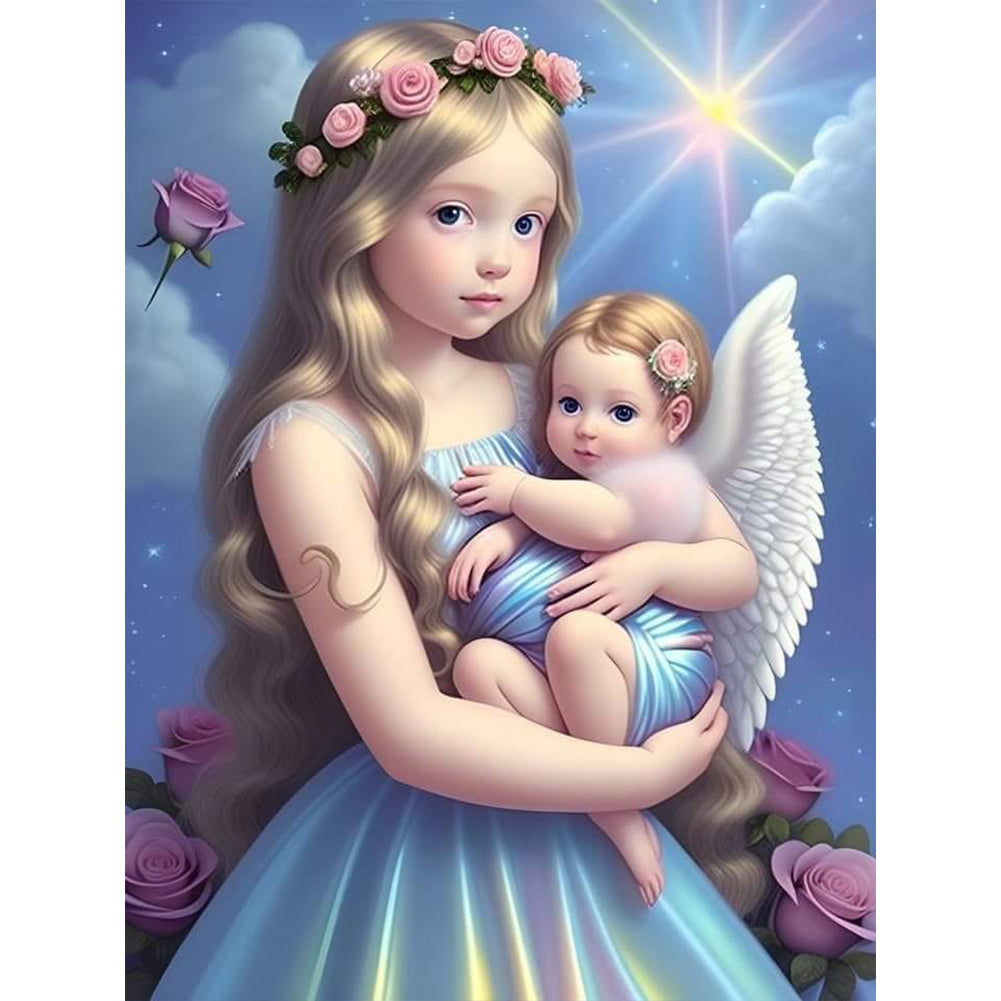 Little Girl And Angel - Full Round Drill Diamond Painting 30*40CM