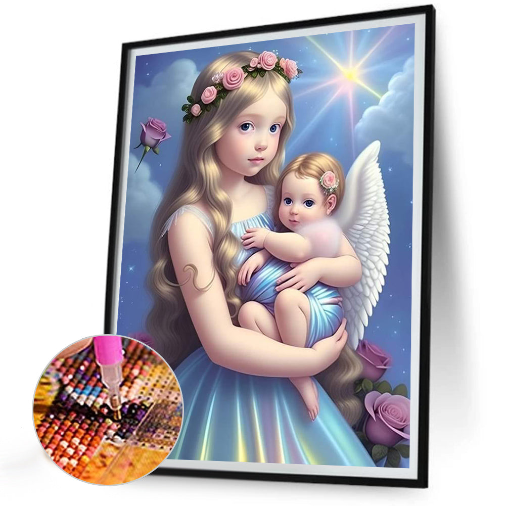 Little Girl And Angel - Full Round Drill Diamond Painting 30*40CM