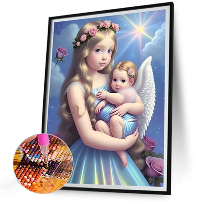 Little Girl And Angel - Full Round Drill Diamond Painting 30*40CM