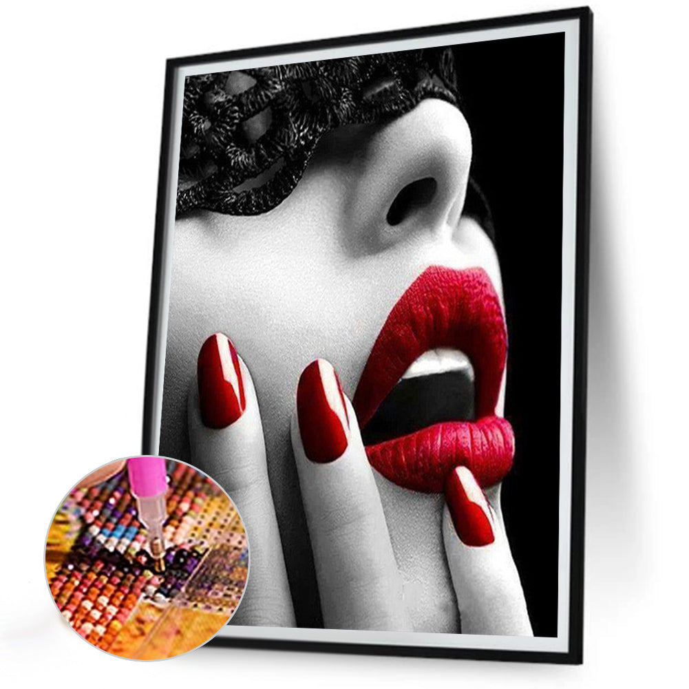 Flaming Red Lips - Full Round Drill Diamond Painting 30*40CM