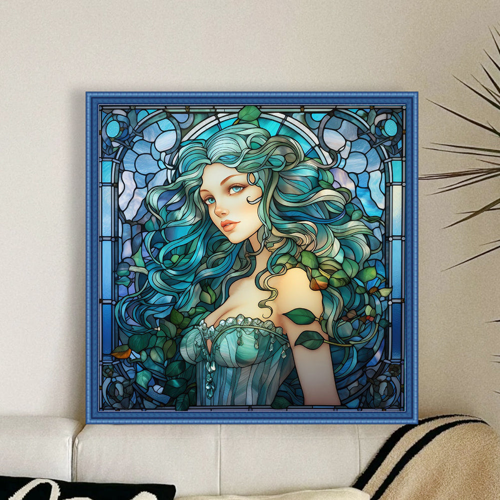 Glass Painting - Woman - 14CT Stamped Cross Stitch 40*40CM