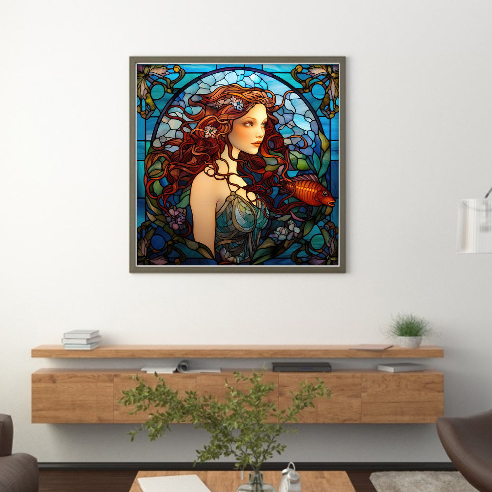 Glass Painting - Woman - 14CT Stamped Cross Stitch 40*40CM