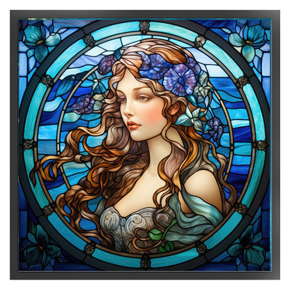 Glass Painting - Woman - 14CT Stamped Cross Stitch 40*40CM