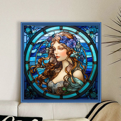 Glass Painting - Woman - 14CT Stamped Cross Stitch 40*40CM