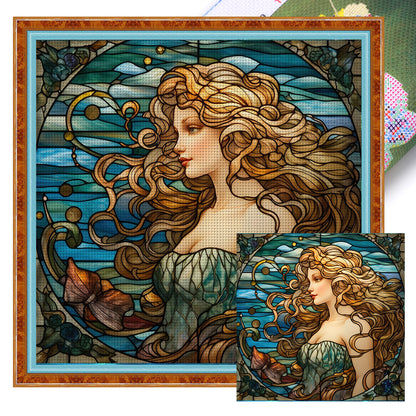 Glass Painting - Woman - 14CT Stamped Cross Stitch 40*40CM