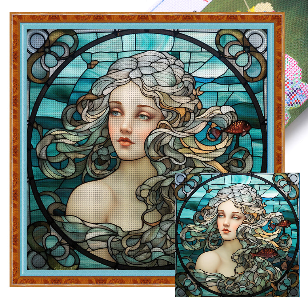 Glass Painting - Woman - 14CT Stamped Cross Stitch 40*40CM