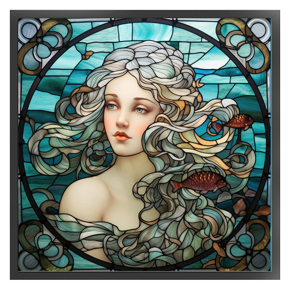 Glass Painting - Woman - 14CT Stamped Cross Stitch 40*40CM