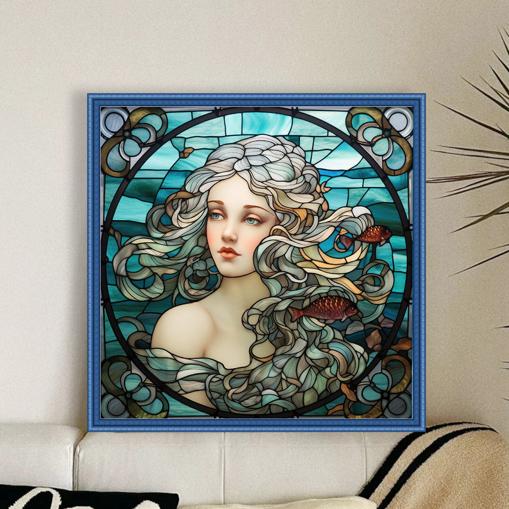 Glass Painting - Woman - 14CT Stamped Cross Stitch 40*40CM