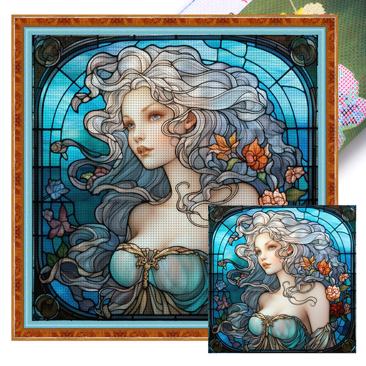 Glass Painting - Woman - 14CT Stamped Cross Stitch 40*40CM