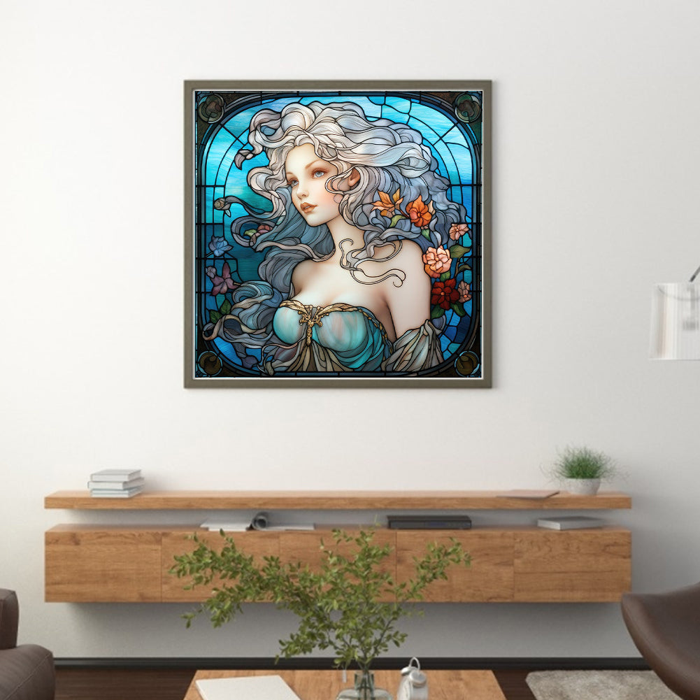 Glass Painting - Woman - 14CT Stamped Cross Stitch 40*40CM