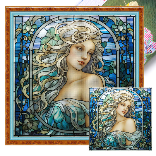 Glass Painting - Woman - 14CT Stamped Cross Stitch 40*40CM