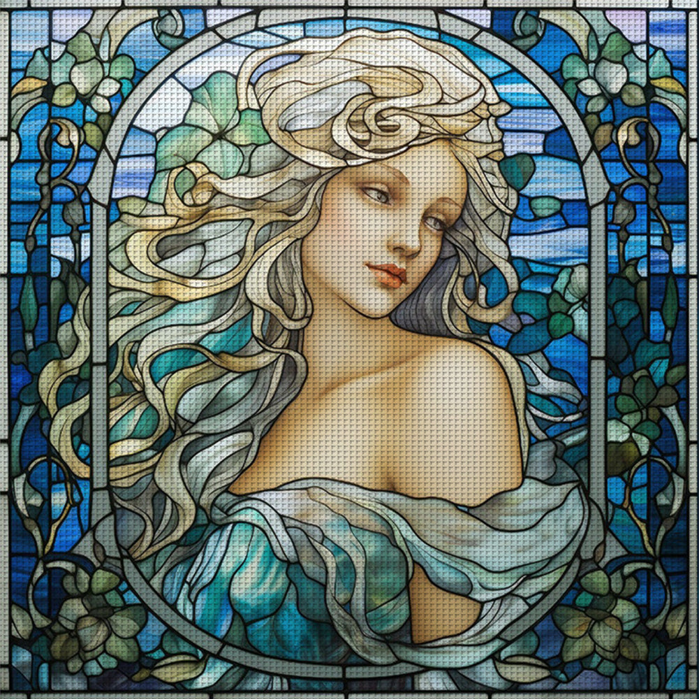 Glass Painting - Woman - 14CT Stamped Cross Stitch 40*40CM