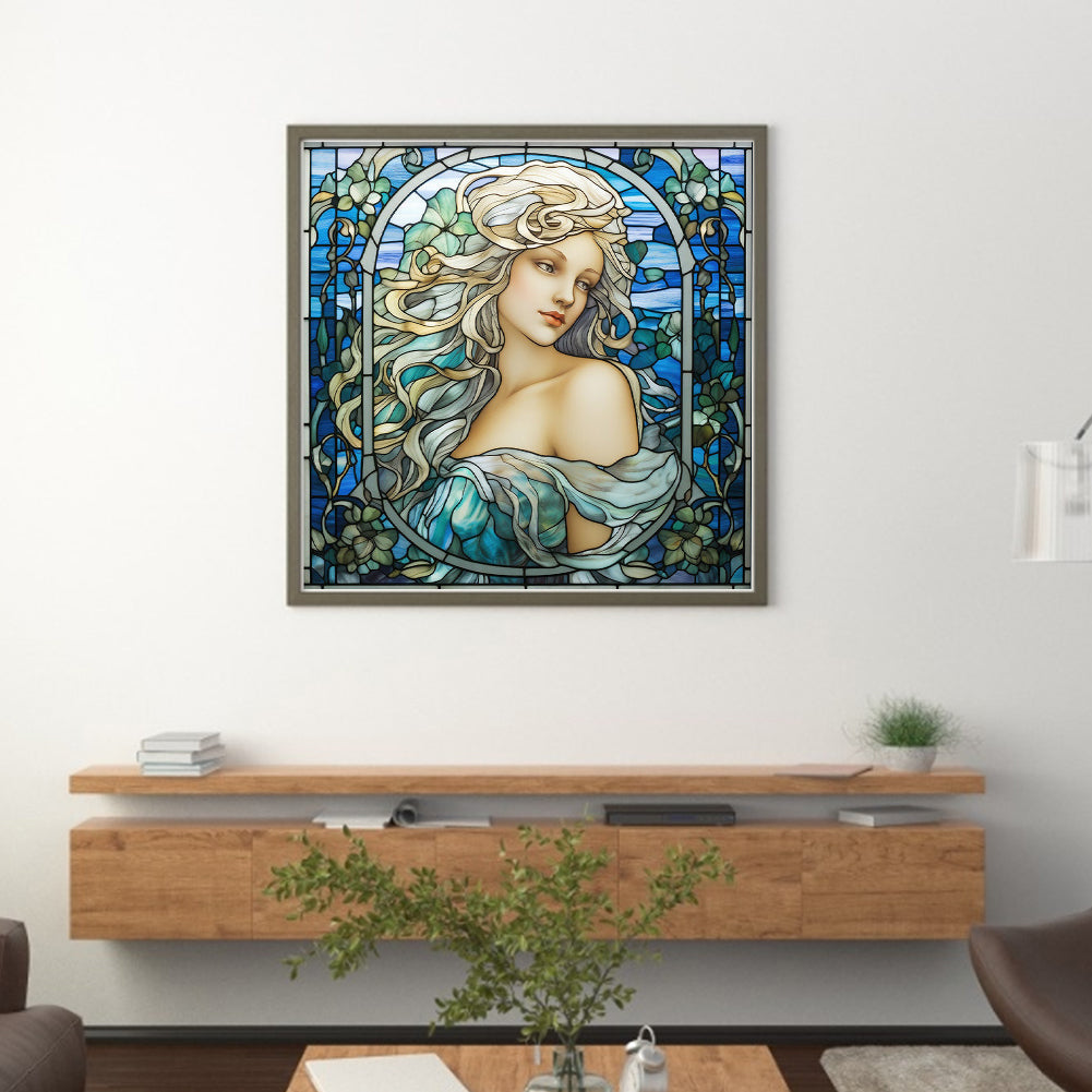 Glass Painting - Woman - 14CT Stamped Cross Stitch 40*40CM