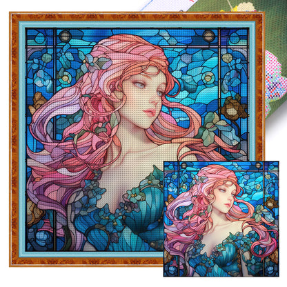 Glass Painting - Woman - 14CT Stamped Cross Stitch 40*40CM