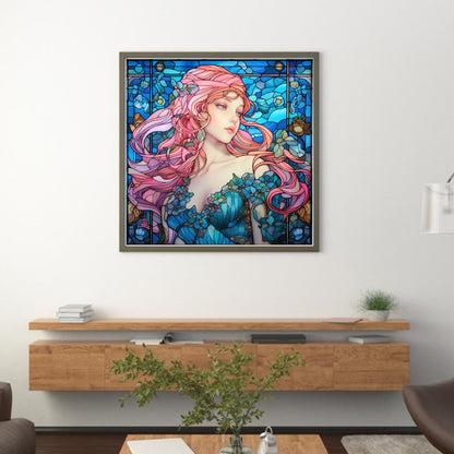 Glass Painting - Woman - 14CT Stamped Cross Stitch 40*40CM