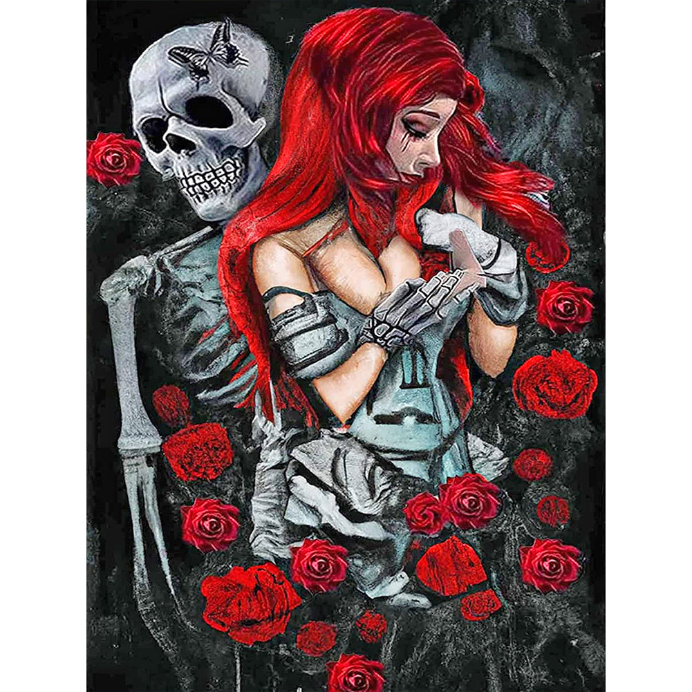 Girl Rose Skull - Full Round Drill Diamond Painting 30*40CM