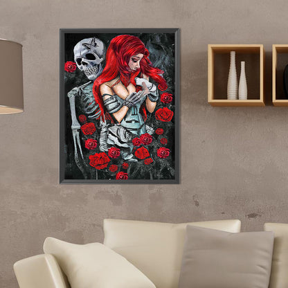 Girl Rose Skull - Full Round Drill Diamond Painting 30*40CM