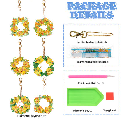 6PCS Double Sided Special Shape Diamond Painting Keychain (Yellow Garland)