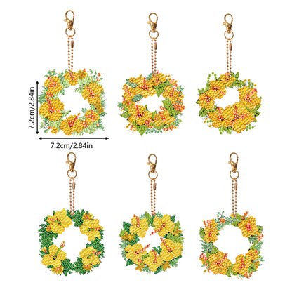 6PCS Double Sided Special Shape Diamond Painting Keychain (Yellow Garland)