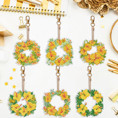 6PCS Double Sided Special Shape Diamond Painting Keychain (Yellow Garland)