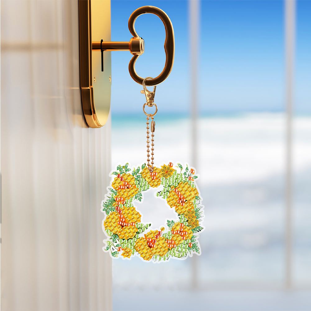 6PCS Double Sided Special Shape Diamond Painting Keychain (Yellow Garland)