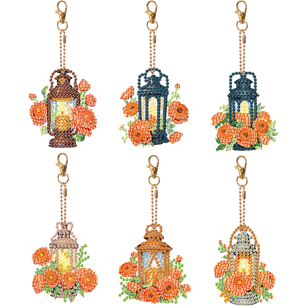 6PCS Double Sided Special Shape Diamond Painting Keychain (Flower Night Light)