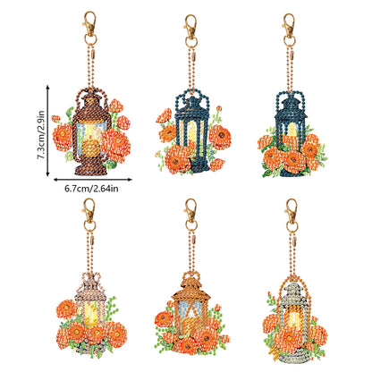 6PCS Double Sided Special Shape Diamond Painting Keychain (Flower Night Light)