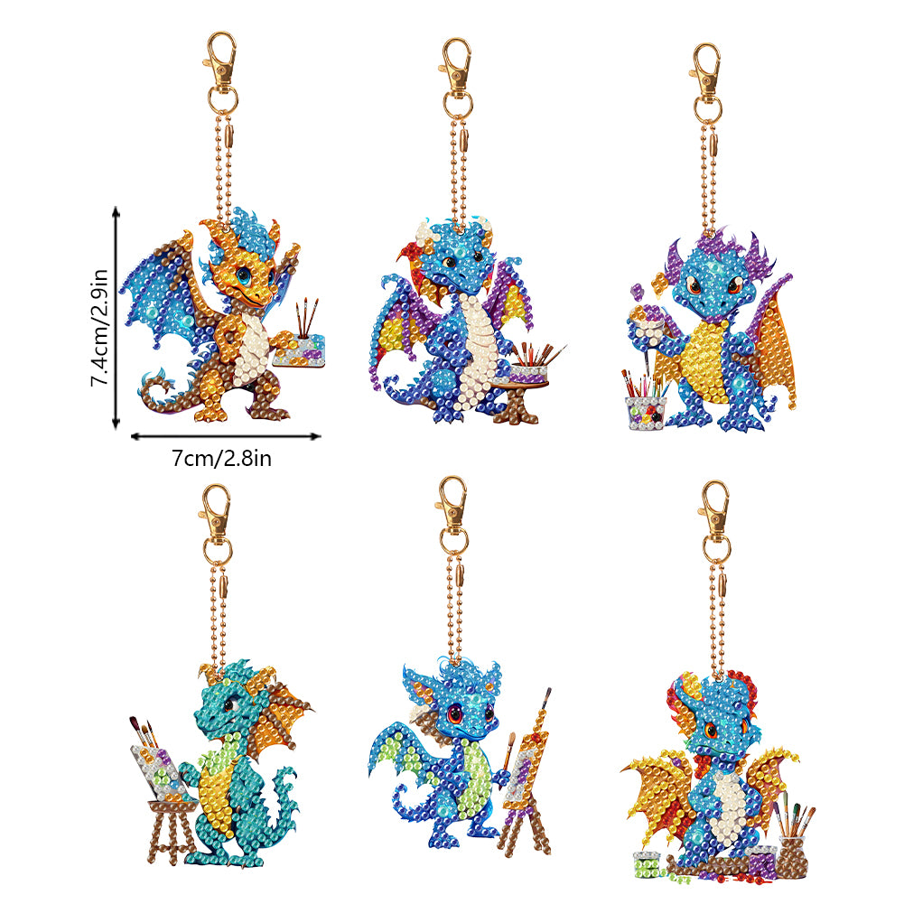 6PCS Double Sided Special Shape Diamond Painting Keychain (Dragons of Painting)