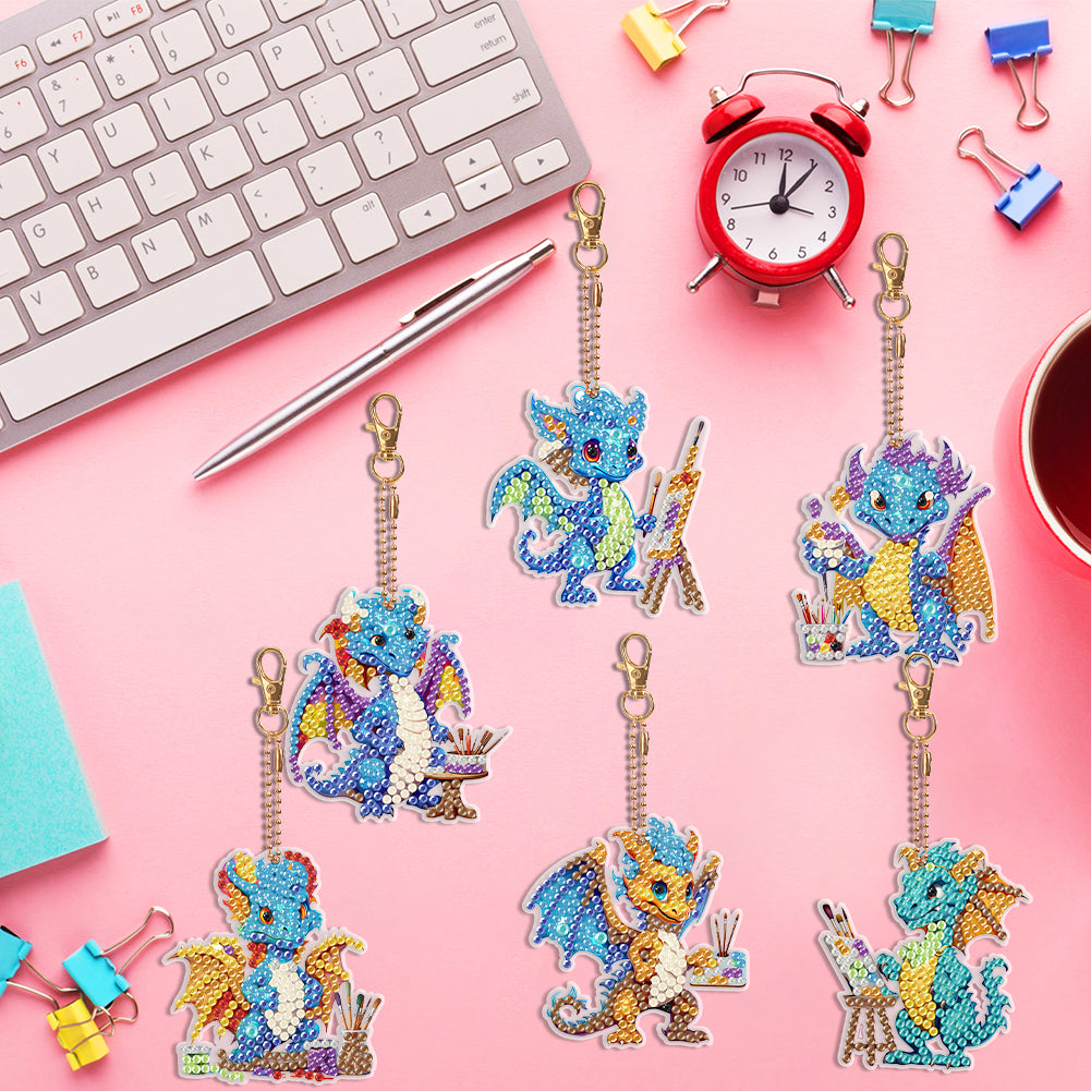 6PCS Double Sided Special Shape Diamond Painting Keychain (Dragons of Painting)