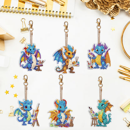 6PCS Double Sided Special Shape Diamond Painting Keychain (Dragons of Painting)