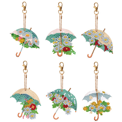 6PCS Double Sided Special Shape Diamond Painting Keychain (Delicate Umbrella)