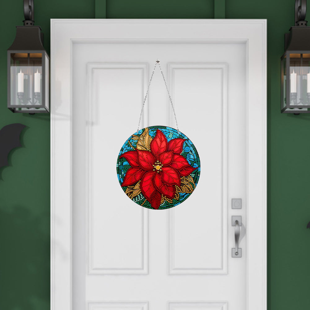 Suncatcher Double Sided Diamond Painting Hanging Decor (Christmas Poinsettia)