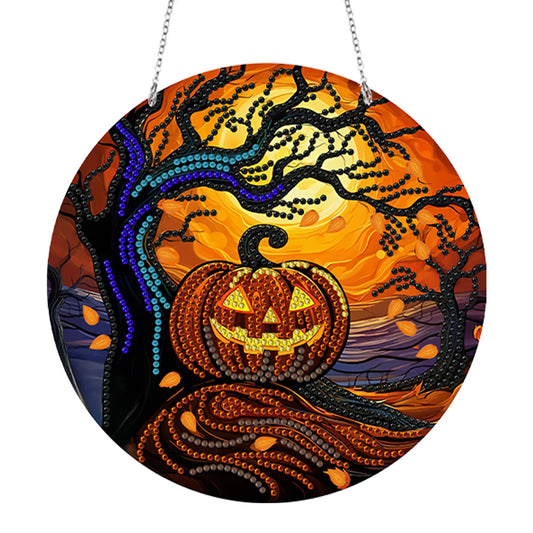 Suncatcher Double Sided Jack O Lantern Diamond Painting Hanging Decor with Chain