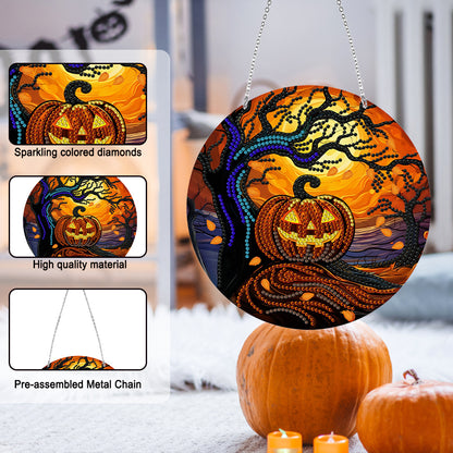 Suncatcher Double Sided Jack O Lantern Diamond Painting Hanging Decor with Chain