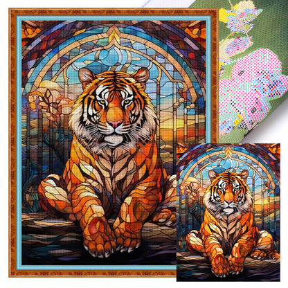 Glass Painting-Tiger - 14CT Stamped Cross Stitch 40*55CM