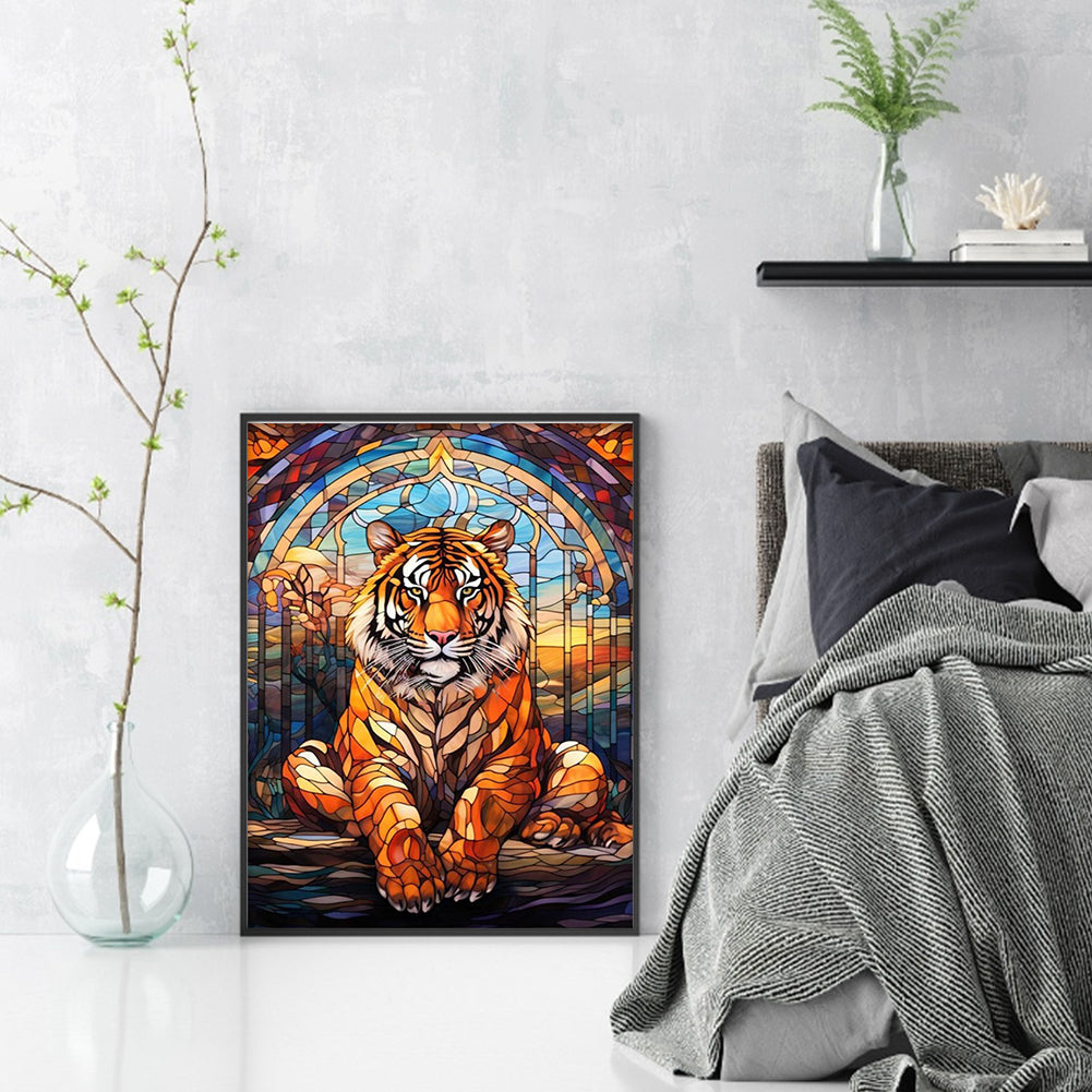 Glass Painting-Tiger - 14CT Stamped Cross Stitch 40*55CM