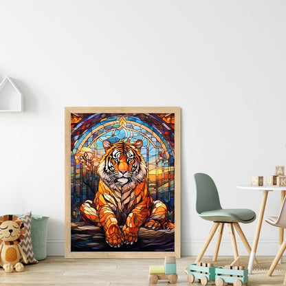 Glass Painting-Tiger - 14CT Stamped Cross Stitch 40*55CM