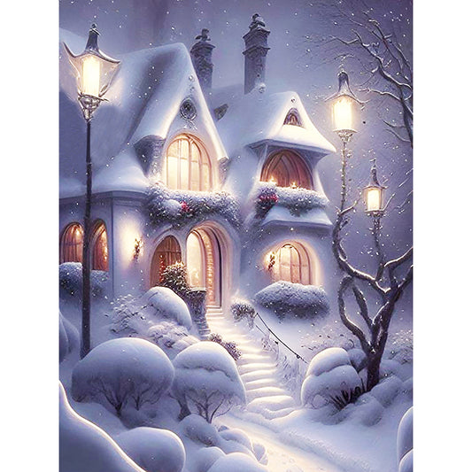 Snowy Night Street Scene - Full Round Drill Diamond Painting 30*40CM