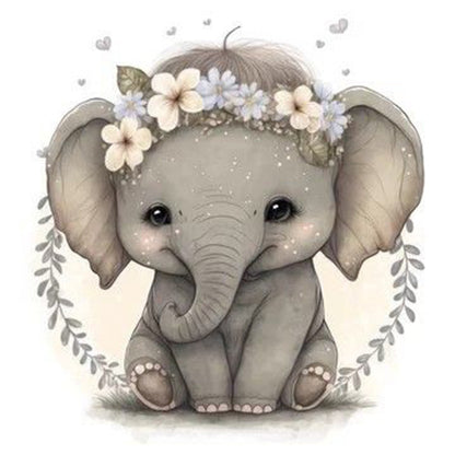 Cute Baby Elephant - Full Round Drill Diamond Painting 30*30CM