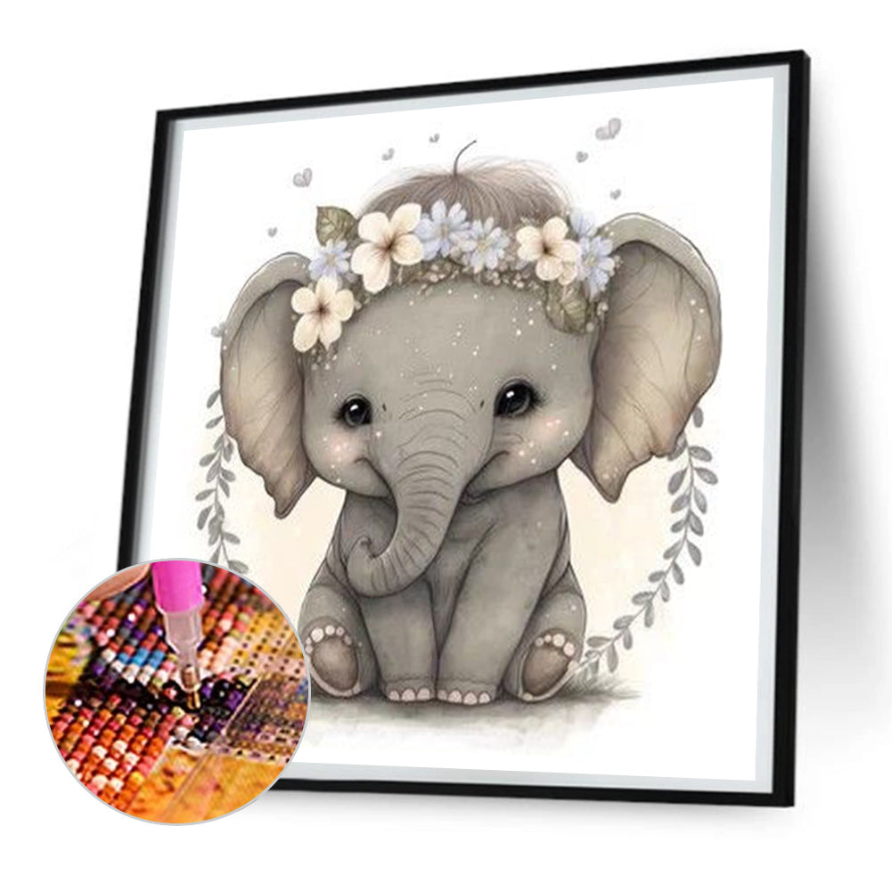 Cute Baby Elephant - Full Round Drill Diamond Painting 30*30CM