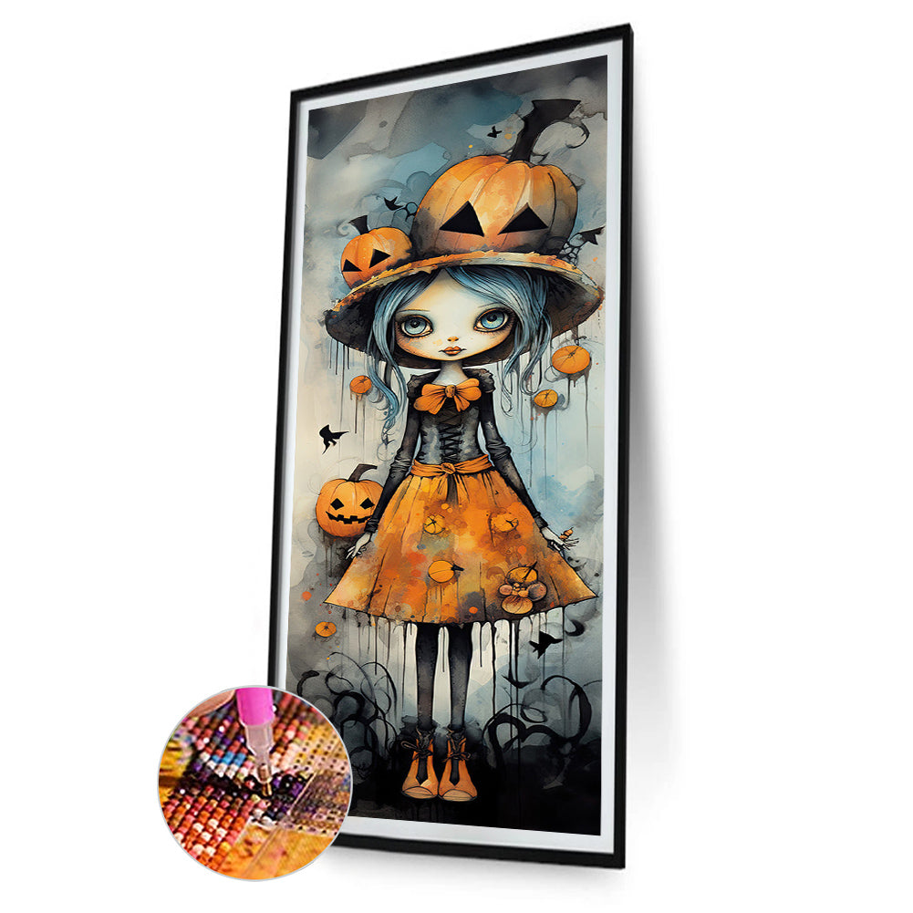 Halloween Pumpkin Little Witch - Full Round Drill Diamond Painting 30*70CM