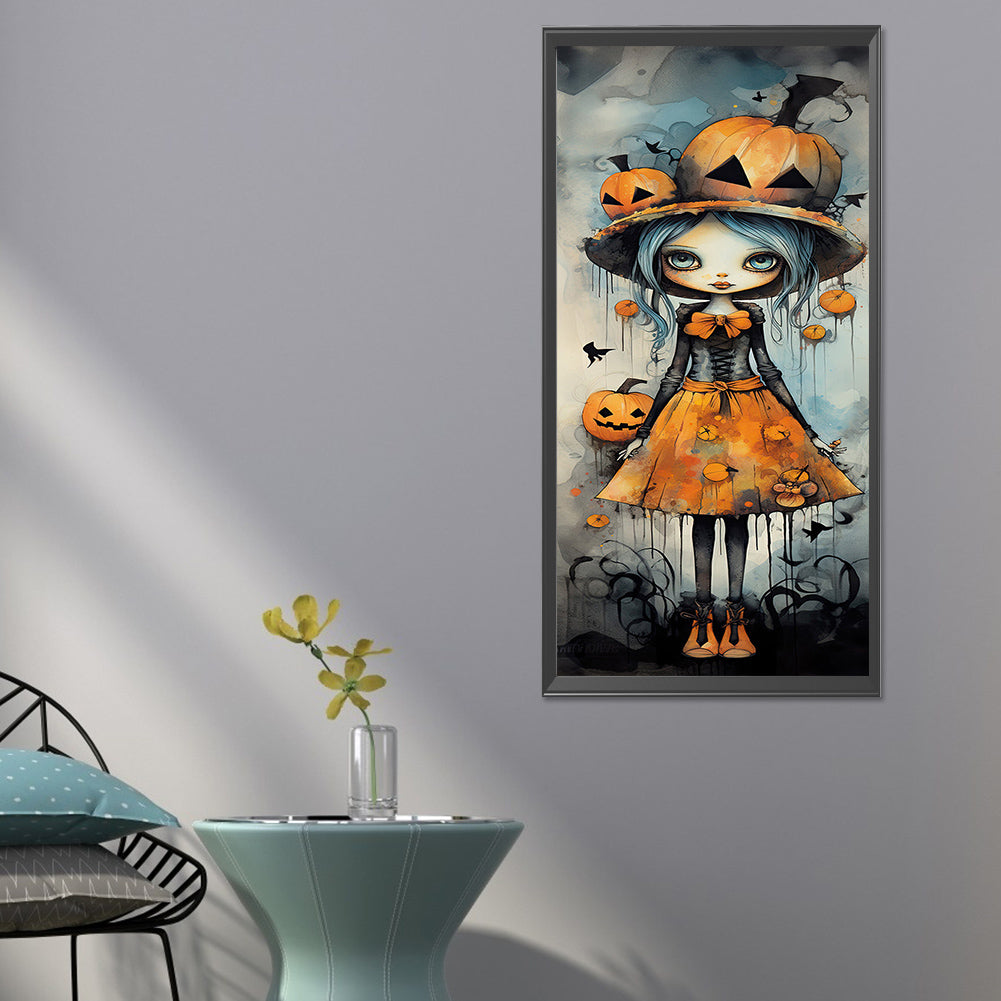 Halloween Pumpkin Little Witch - Full Round Drill Diamond Painting 30*70CM