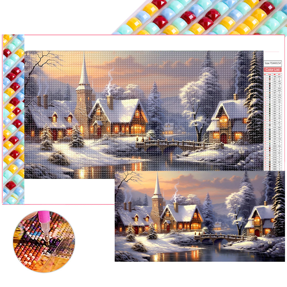 Snow Village - Full Square Drill Diamond Painting 75*40CM